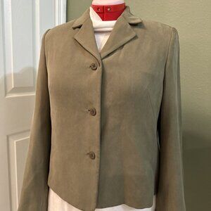 Petite Sophisticate Olive Blazer 14 100% Silk Vintage Green Soft